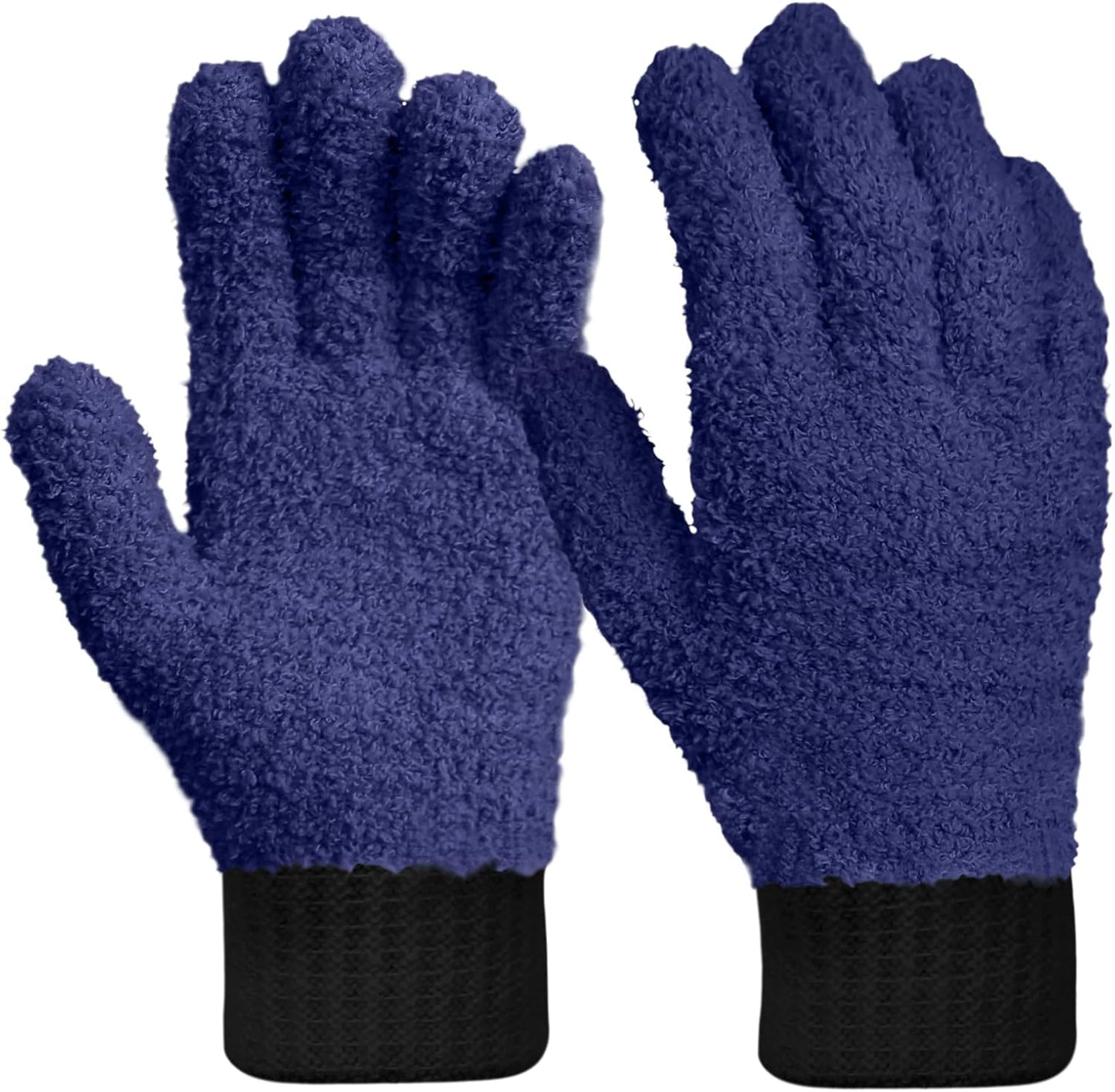 MIG4U Microfiber Dusting Gloves House Cleaning Glove for Blinds, Windows, Shutters, Furniture, and Car, Reusable Lint-Free Blue 1 Pair S/M