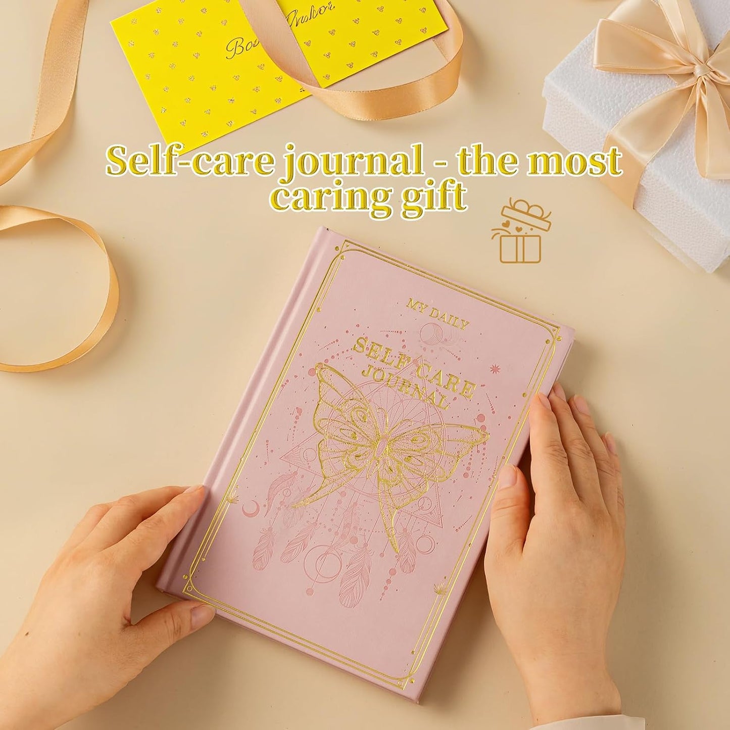 Self-Care Journal for More Happiness, Optimism, Affirmation & Reflection, Gratitude Journal with Guided Prompts, Inspirational Quotes, Mood Tracker, Undated Daily Journals for Women & Men (Pink)