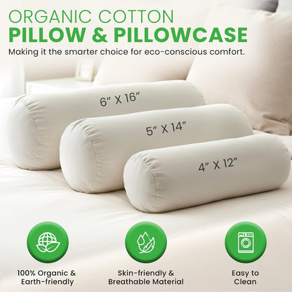 Bean Products Natural Organic Cotton Kapok Neck Roll Pillow 4" Dia x 12"