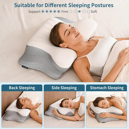 Ylekto Cervical Neck Pillow for Pain Relief - Contour Memory Foam Pillows | Ergonomic Pillow for Sleeping, Side Sleeper Pillow for Neck Support, Bed Pillow for Side Back Stomach Sleepers (Blue & Grey)