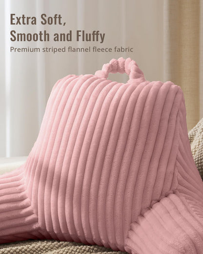 Blissful Diary Reading Pillow, Backrest Pillow with Shredded Memory Foam for Adult & Children, Designed for Bed and Couch Sitting Up, Includes Arms, Pockets and Washable Cover, Off White