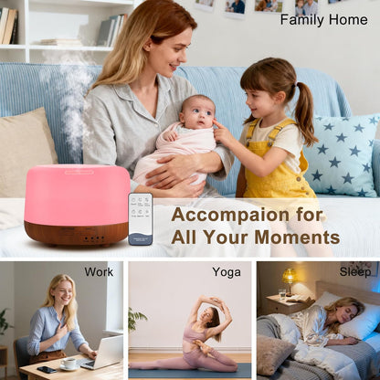 300ML Essential Oil Diffuser, Remote Control Ultrasonic Aromatherapy Oil Diffusers Cool Mist Humidifier, Waterless Auto-Off and 7 LED Light Colors for Bedroom, Yoga, SPA, Baby
