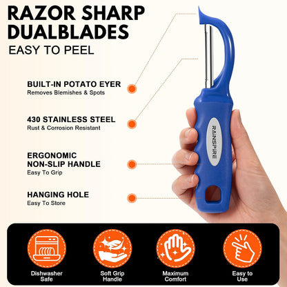 Rainspire Vegetable Peeler Potato Peelers for Kitchen, Sharp Stainless Steel Blades Veggie, Comfortable Handle Fruit Peeler, Carrot Peeler Apple Peeler Dishwasher Safe Black, 1-Pack