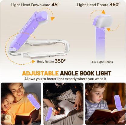 Book Reading Light Rechargeable Clip on Book Lamp with 3 Color Temperatures | 5-Level Dimmable Brightness, 3 Color Temperatures, 360° Rotatable USB Eye Caring