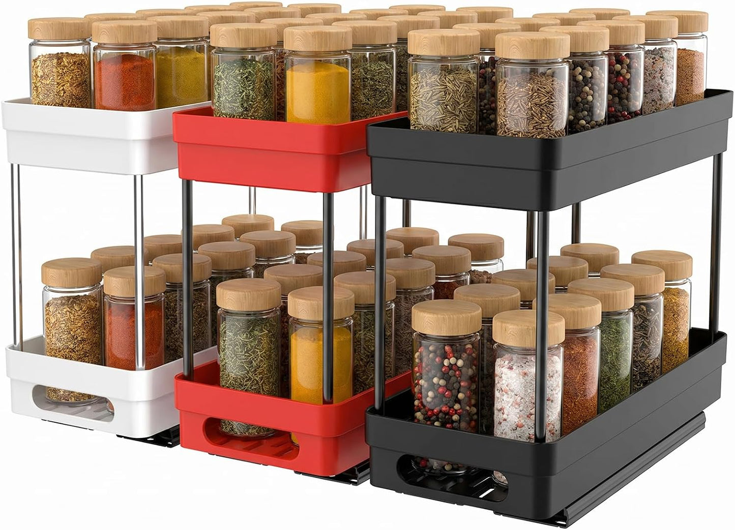 Pull Out Spice Rack Organizer for Cabinet, 3 Packs Slide Out Spice Racks Organizer, Spice Cabinet Organizers, Cabinet Size Need:12'' Highx11'' Deepx5'' Wide,Each Tier Hold 10 Spice Jar - 2 Tier, Black