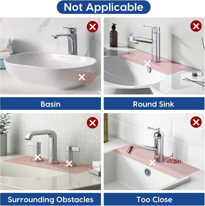 24-Inch Silicone Faucet Mat for Kitchen Sink Splash Guard, 7° Slope | 24"x5.5" water draining mat with fasten button; 1.6-2.75" customizable hole for bathroom, RV & kitchen sink drip catcher.