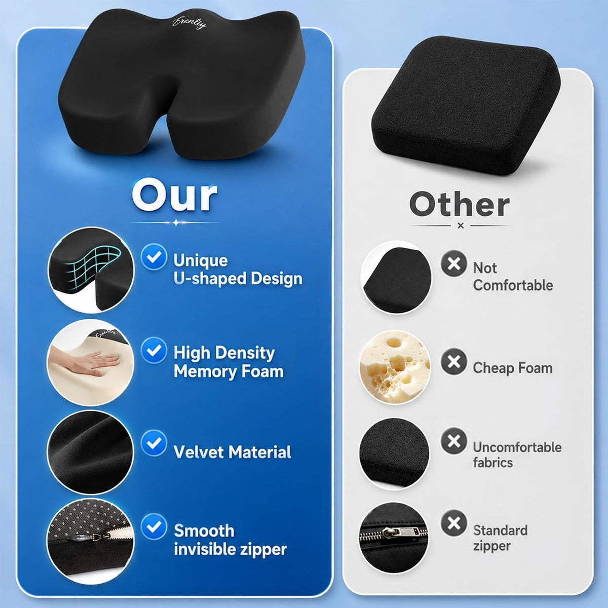 Seat Cushion for Office Chair, 2 Pack Memory Foam Chair Cushions