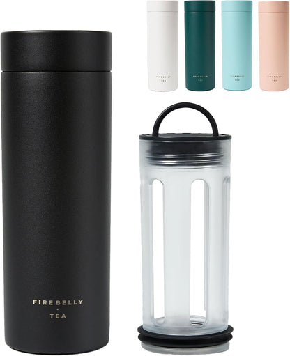 Firebelly Tea, Travel Tea Infuser Mug with Strainer, Insulated Tumbler for Loose Leaf Tea or Coffee, Leakproof Bottle for Hot or Iced Drinks, Stainless Steel Thermos with Lid, Salmon