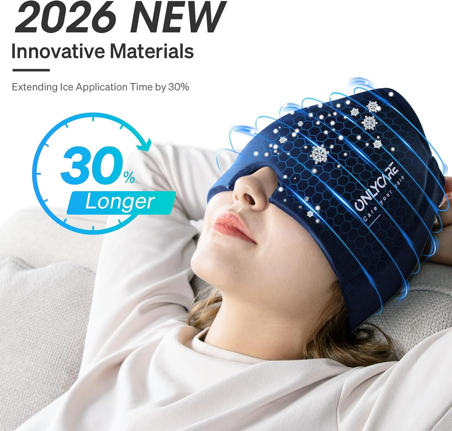 ONLYCARE Migraine Relief Cap, Headache Relief Cold Cap for Migraine Relief | Soothing Headache Ice Face Pack Mask, Cold Compress Head Wrap for Sinus, Tension, Stress, Hangover, Self Care Gifts for Women