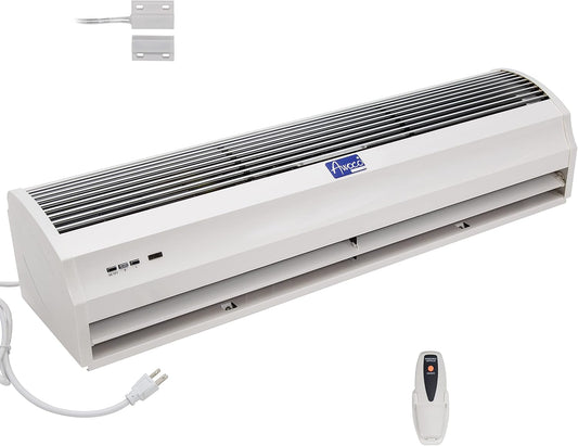 Awoco 40" FM-1210T 2 Speeds 1250 CFM Slim Indoor Air Curtain White | 120V Unheated, CE Certified, Magnetic Switch, Remote Control, Powerful Motor, Qiute Operation, Light Weight & Compact Design