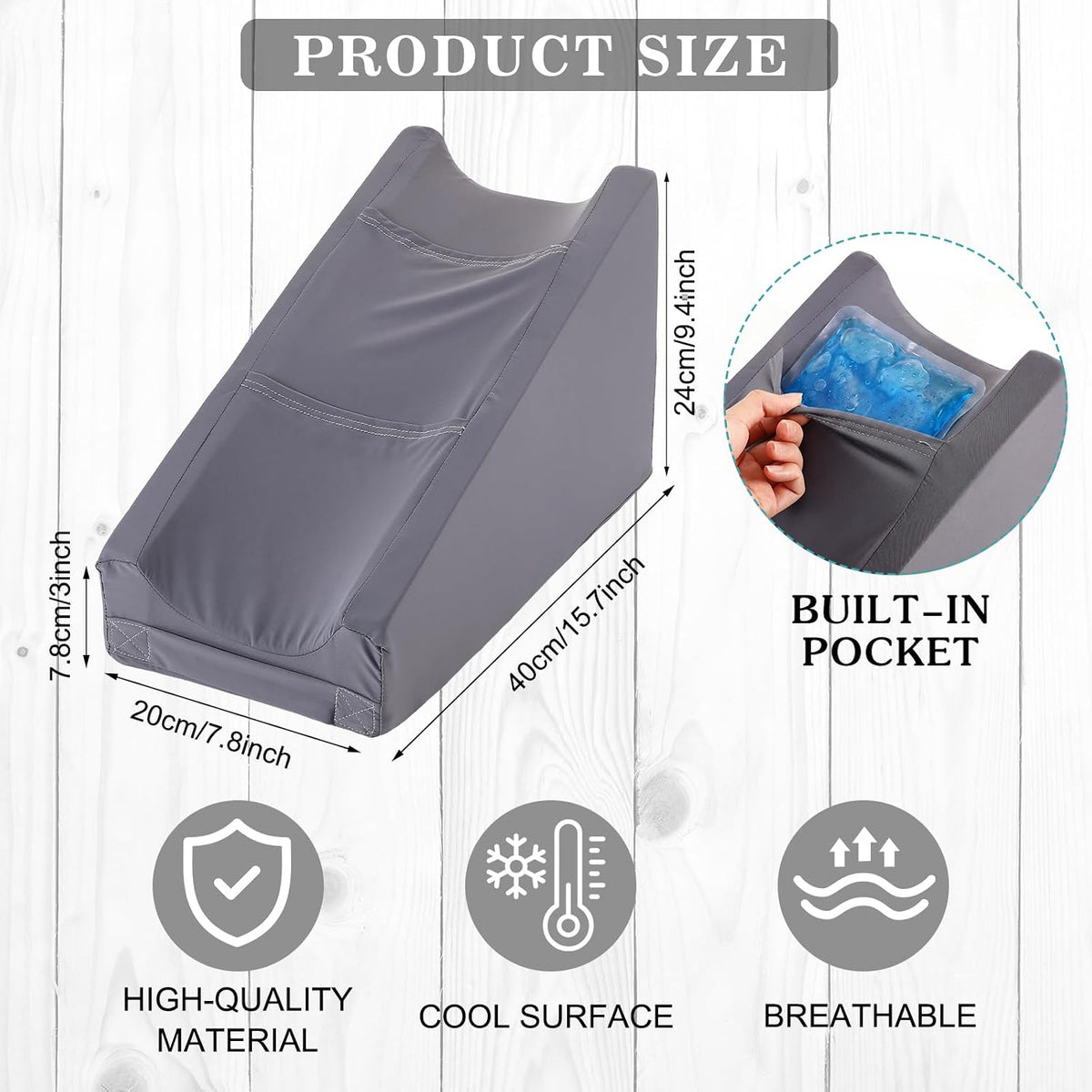 Buryeah Dark Gray Arm Elevation Pillow 2 Pocket, Plush Material