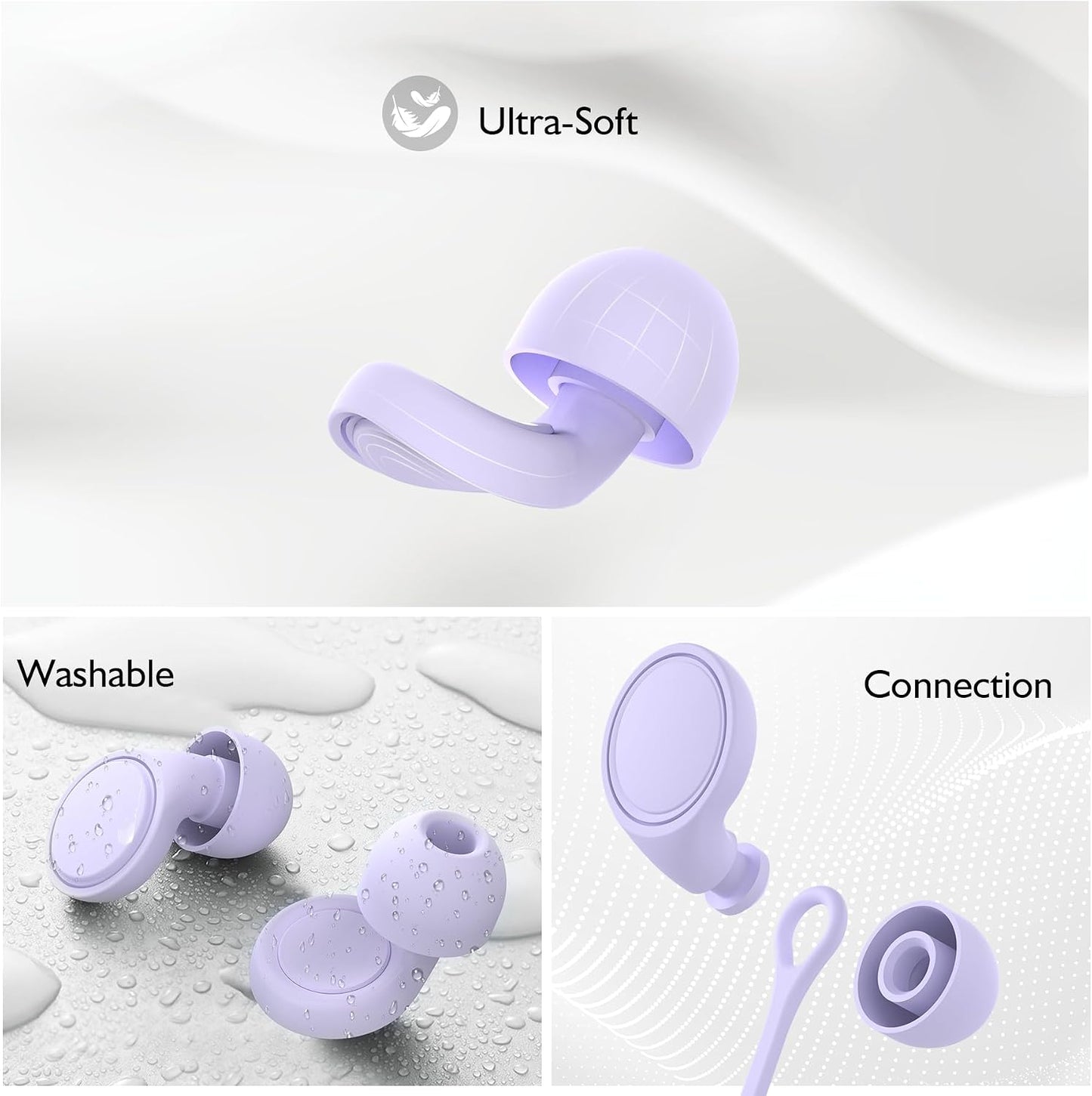Jayine 2 Pairs Ear Plugs for Sleeping, Soft Full Silicone Ear Plugs for Noise Reduction 25dB, Reusable Hearing Protection Earplugs for Concert, Focus, Noise Sensitivity, 8 Ear Tips in S/M/L - Purple