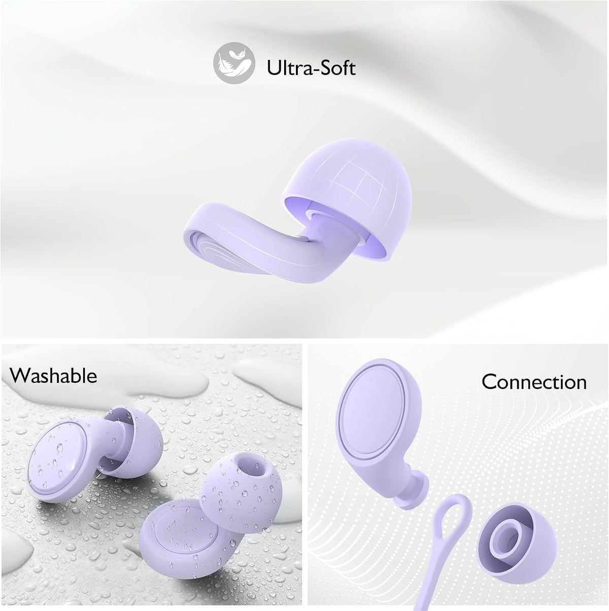 Jayine 2 Pairs Ear Plugs for Sleeping, Soft Full Silicone Ear Plugs for Noise Reduction 25dB, Reusable Hearing Protection Earplugs for Concert, Focus, Noise Sensitivity, 8 Ear Tips in S/M/L - Purple