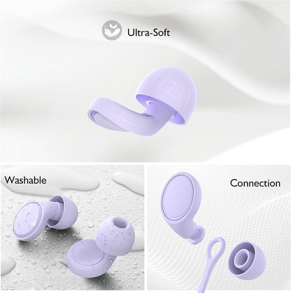 Jayine 2 Pairs Ear Plugs for Sleeping, Soft Full Silicone Ear Plugs for Noise Reduction 25dB, Reusable Hearing Protection Earplugs for Concert, Focus, Noise Sensitivity, 8 Ear Tips in S/M/L - Purple
