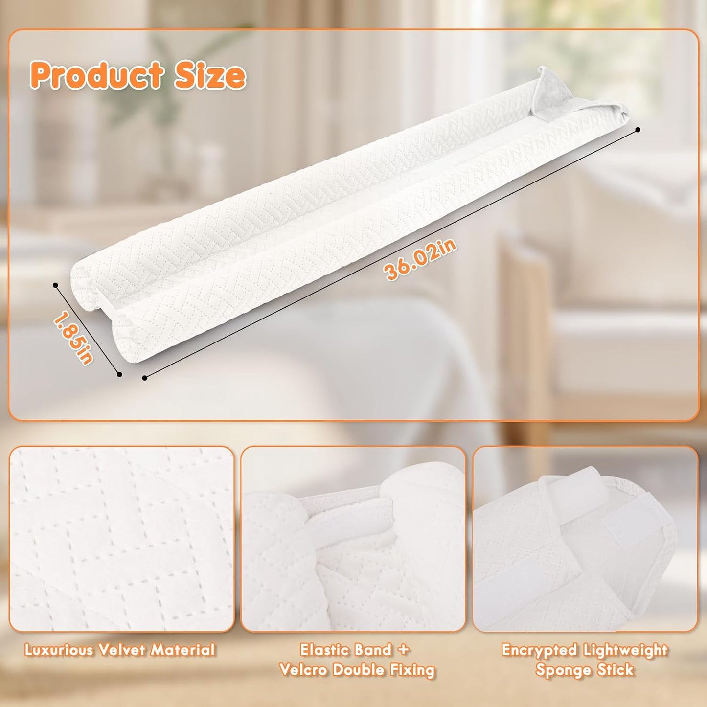 Premium Velvet Under Door Draft Stopper, Door Draft Stoppers for Bottom of Door with Double-Sided Windproof Seal, 30'' to 36'' Adjustable Gap Filler to Blocks Cold Air Light Dust Noise Drafts