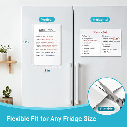 Magnetic Dry Erase Whiteboard for Fridge, 12"x8" Small White Board for Refrigerator, Grocery List & Meal Planner Kitchen Organizer with Stain Resistant Technology, Includes 3 Markers & Eraser