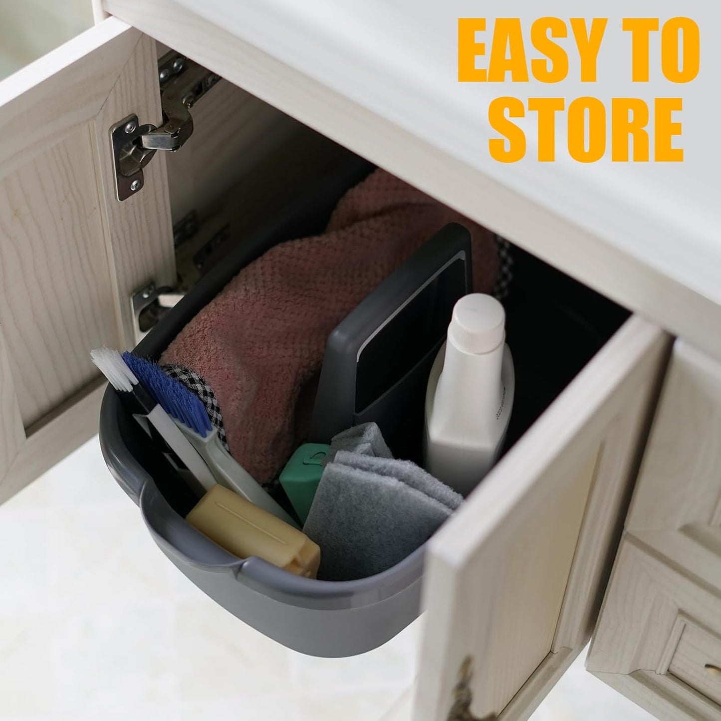 2-Pack Large Gray Cleaning Caddy for Cleaning Supplies with Handle - Portable Plastic Tote Organizer for Shower, Bathroom, Kitchen, Under Sink Storage
