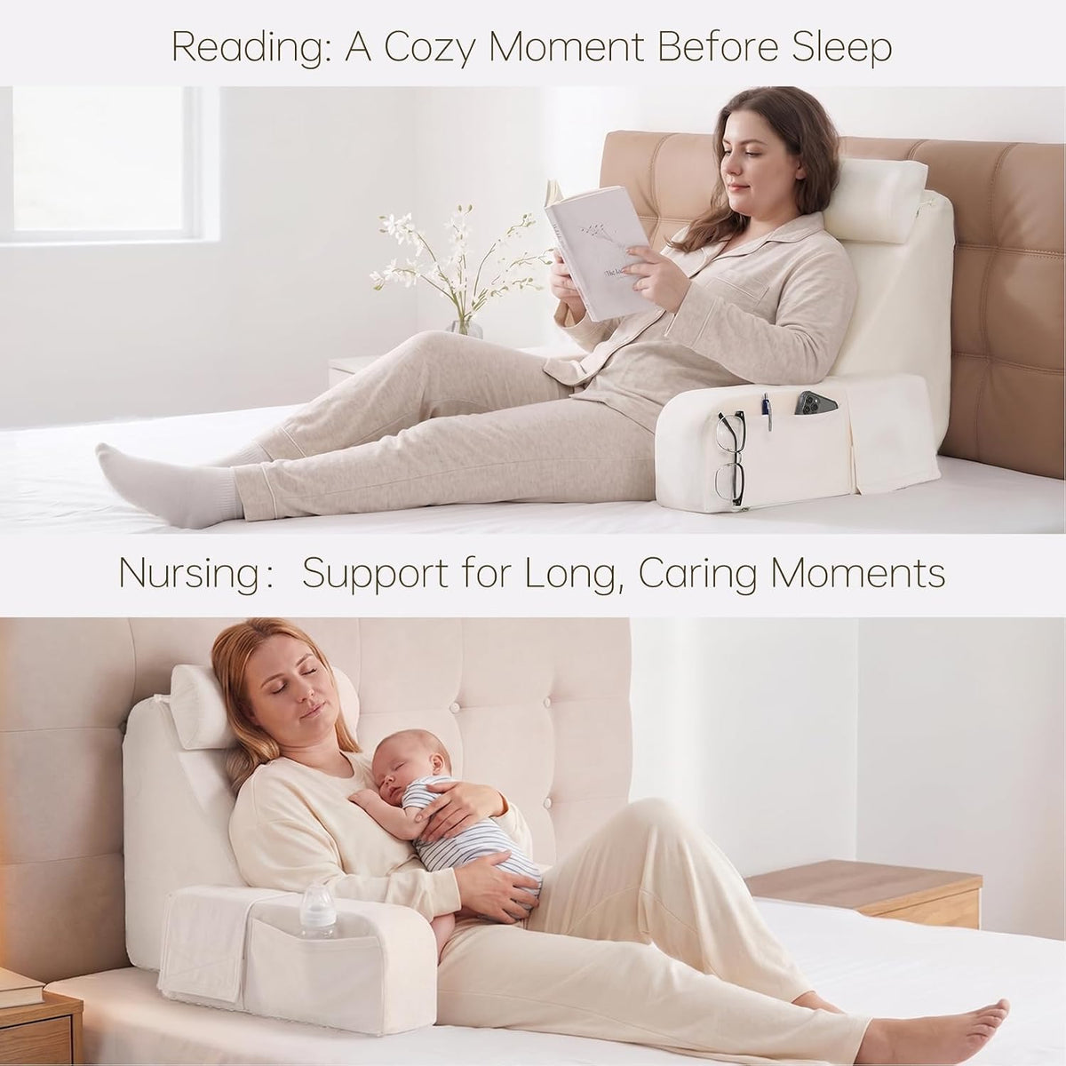 ENITYA 21" Reading Pillow for Bed with Firm Back Support & Big Pockets