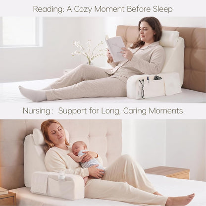 ENITYA 21" Reading Pillow for Bed with Firm Back Support & Big Pockets