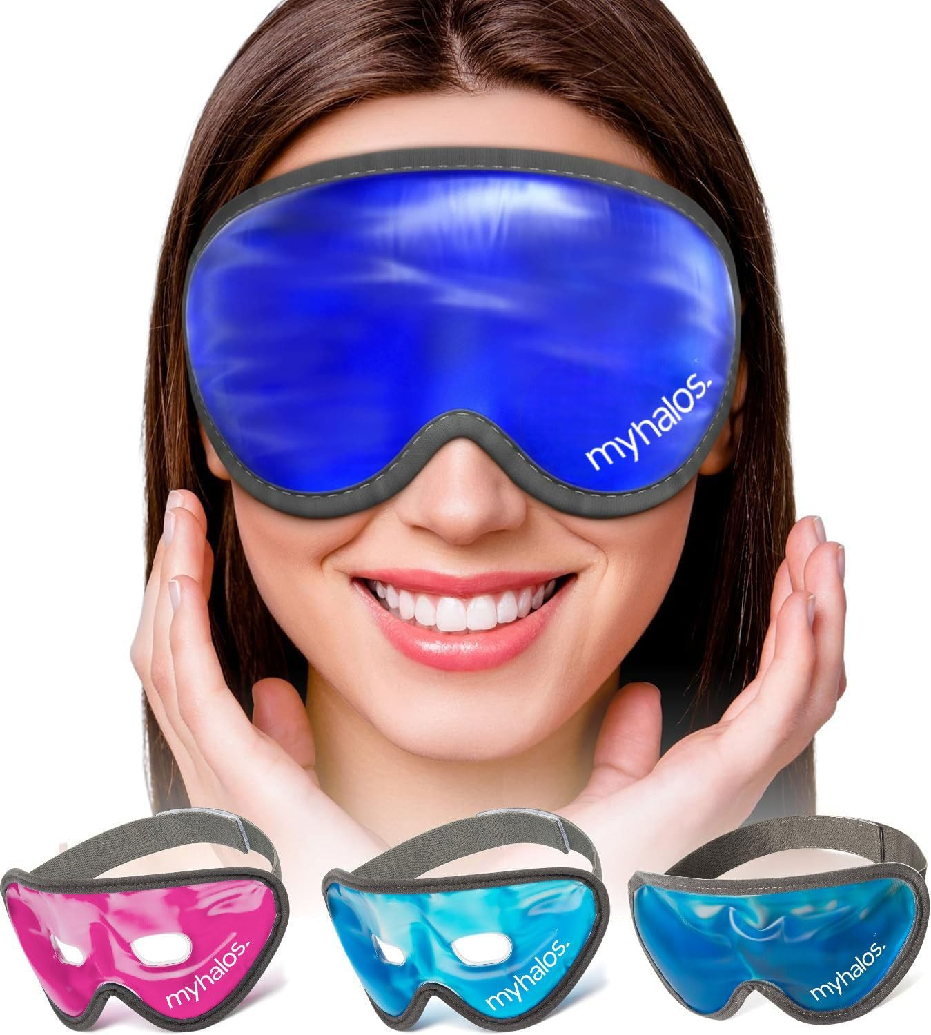 MyHalos Cooling Gel Eye Mask, Cold Ice Pack for Puffy Eyes & Dark Circles | Instant Relief for Puffy Eyes & Dark Circles, Reusable Gel Beads, Soothes Headaches & Sinus Pain, Flexible Fit, Freezer Safe