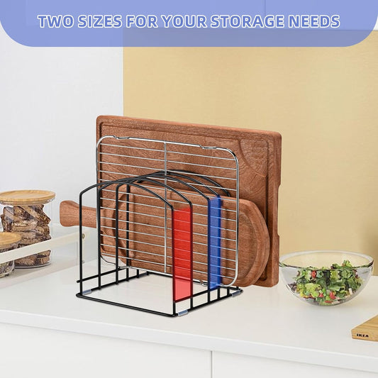 Cutting Board Organizer, Matte Black | Heavy Duty Rack, 2 Extra Wide (1.38") & 3 Narrow (0.78") Slots
