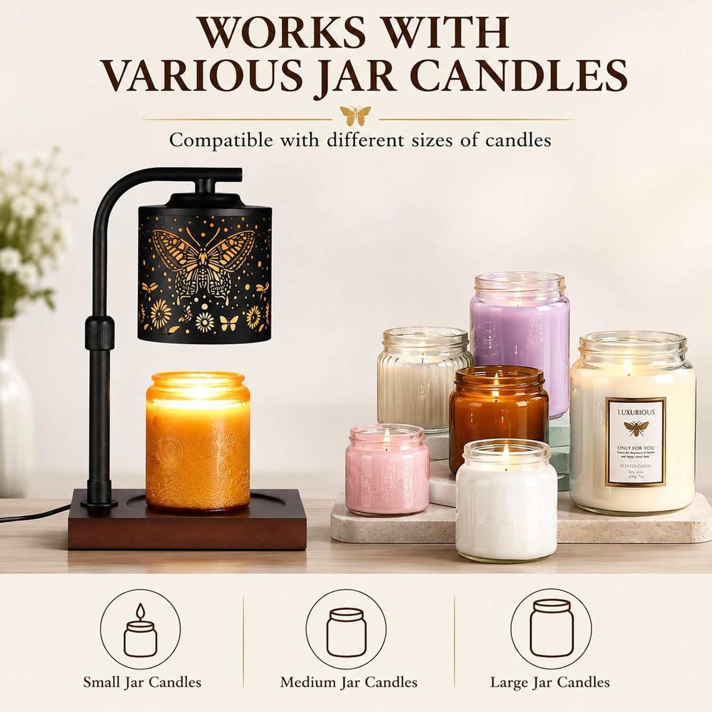 Candle Warmer Lamp Adjustable Height Dimmable for Jar Candles Hummingbird