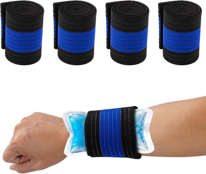 4-Pack Ice Pack Strap,Stretchable- 35.5"x3" Adjustable Hook and Loop Elastic Holder & Resuable Extender Belt for Secure Ice Pack Wrap, Blue
