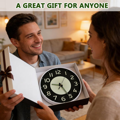 12'' Glow in the Dark Wall Clock,Silent & Easy to Read | Battery Operated Non-Ticking Easy to Install Analog Wall Clocks for Living Room Kitchen Office Bedroom