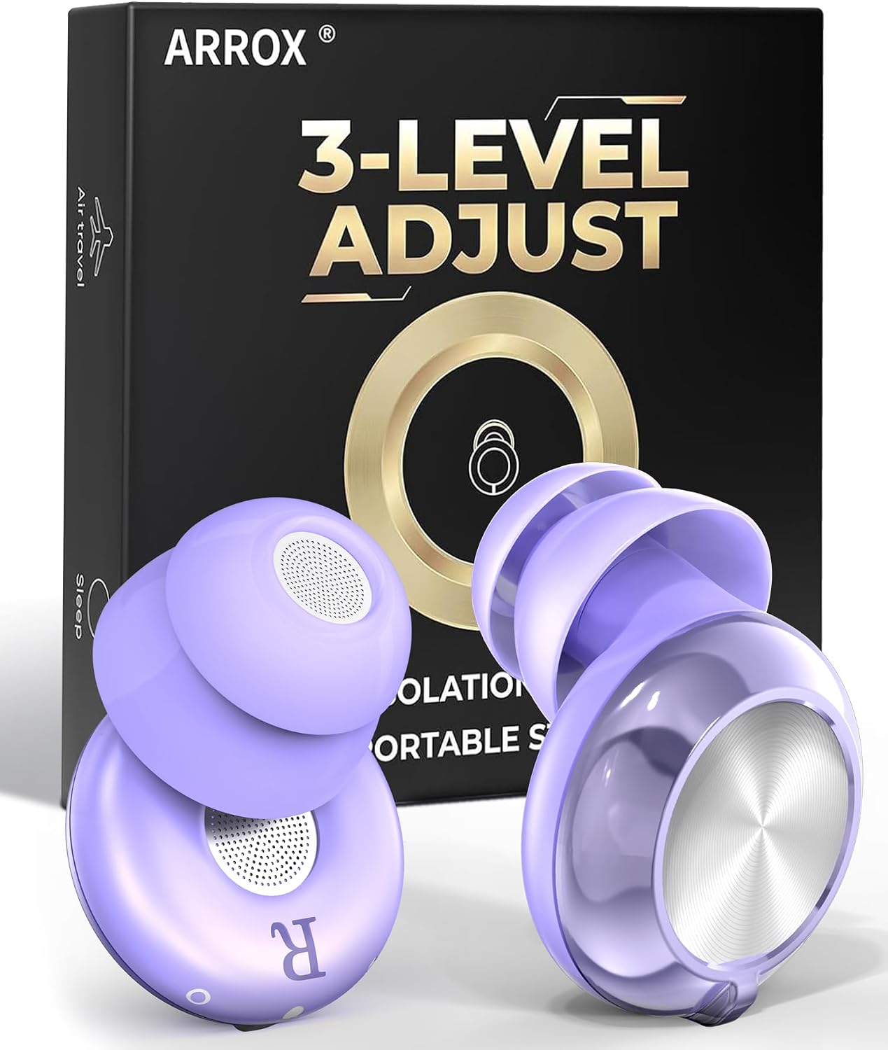 ARROX Adjustable Ear Plugs for Sleeping, 3 Noise Relief Modes (13-45 dB), Double-Layer Ultra-Soft Silicone Earplugs, Reusable Ear Plugs for Concerts, Deep Focus, Side Sleepers & Travel, 4 Size Eartip