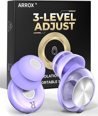 ARROX Adjustable Ear Plugs for Sleeping, 3 Noise Relief Modes (13-45 dB), Double-Layer Ultra-Soft Silicone Earplugs, Reusable Ear Plugs for Concerts, Deep Focus, Side Sleepers & Travel, 4 Size Eartip