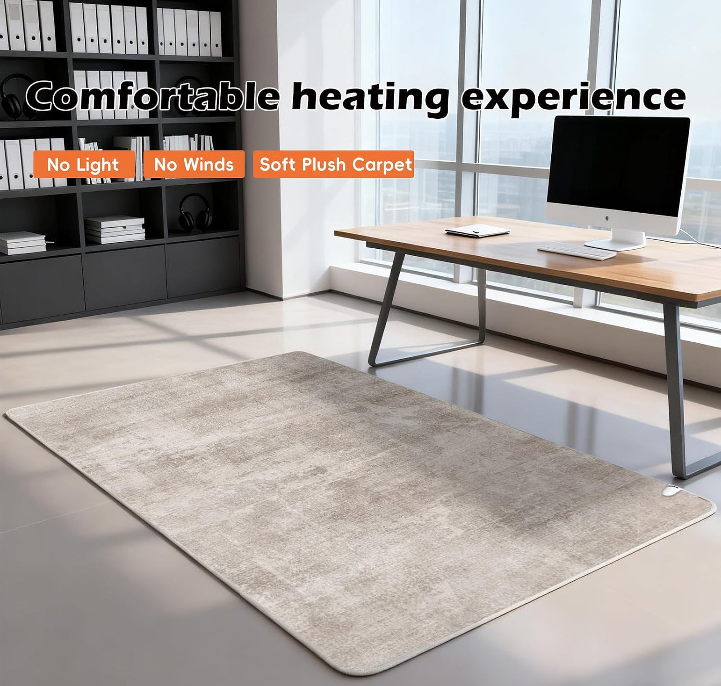 Electric Heated Carpet 35x55in Soft Plush Heating Rug 450W CX | Instant Warmth in 30s, 60 Heat Levels 12h Timer, Energy Efficient Safety Protection Ideal for Home Office Playroom 120V