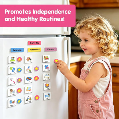 Large Visual Schedule for Kids Chore Reward Chart,Bedtime Routine Chart for Toddlers,Double Side Weekly Planner Board With 109 Cards for Home School Planner,Autism Learning Materials.