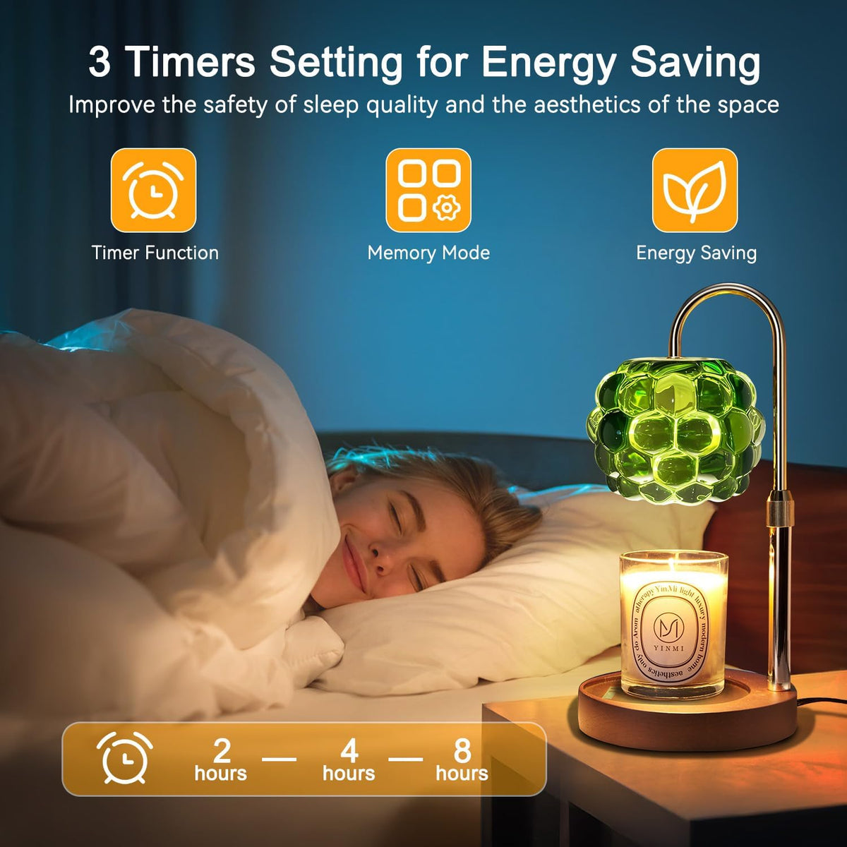 Candle Warmer Lamp with Timer Adjustable - Height Candle Warmer, Dimmer, Black Glass Wax Melting Lamps for Home Decor, for Candles in Jars with 2 Bulbs