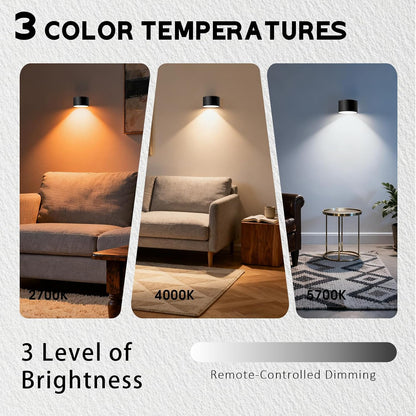 Rechargeable Wall Sconce with Remote & Touch, 360° Rotatable Battery Operated Wall Lights, 3-Color Dimmable, No Drill Adhesive, Ultra Long Battery for Bedroom Reading（White-4PC）