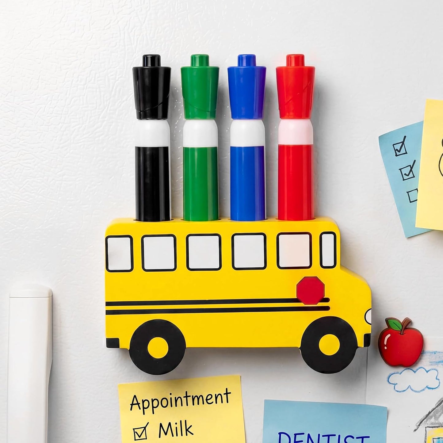 School Bus Magnetic Marker Holder, Back to School Classroom Supplies, Teacher Appreciation Gift Dry Erase Marker and Eraser Storage Organizer for Whiteboard Fridge Locker