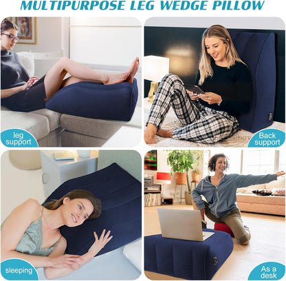 Wedge Pillow for Sleeping - Inflatable Leg Elevation Pillow for Swelling,Circulation,Leg & Back Pain Relief,Leg Support Pillow,Leg Wedge Pillows for After Aurgery,Hip,Foot,Ankle Recovery (Black)
