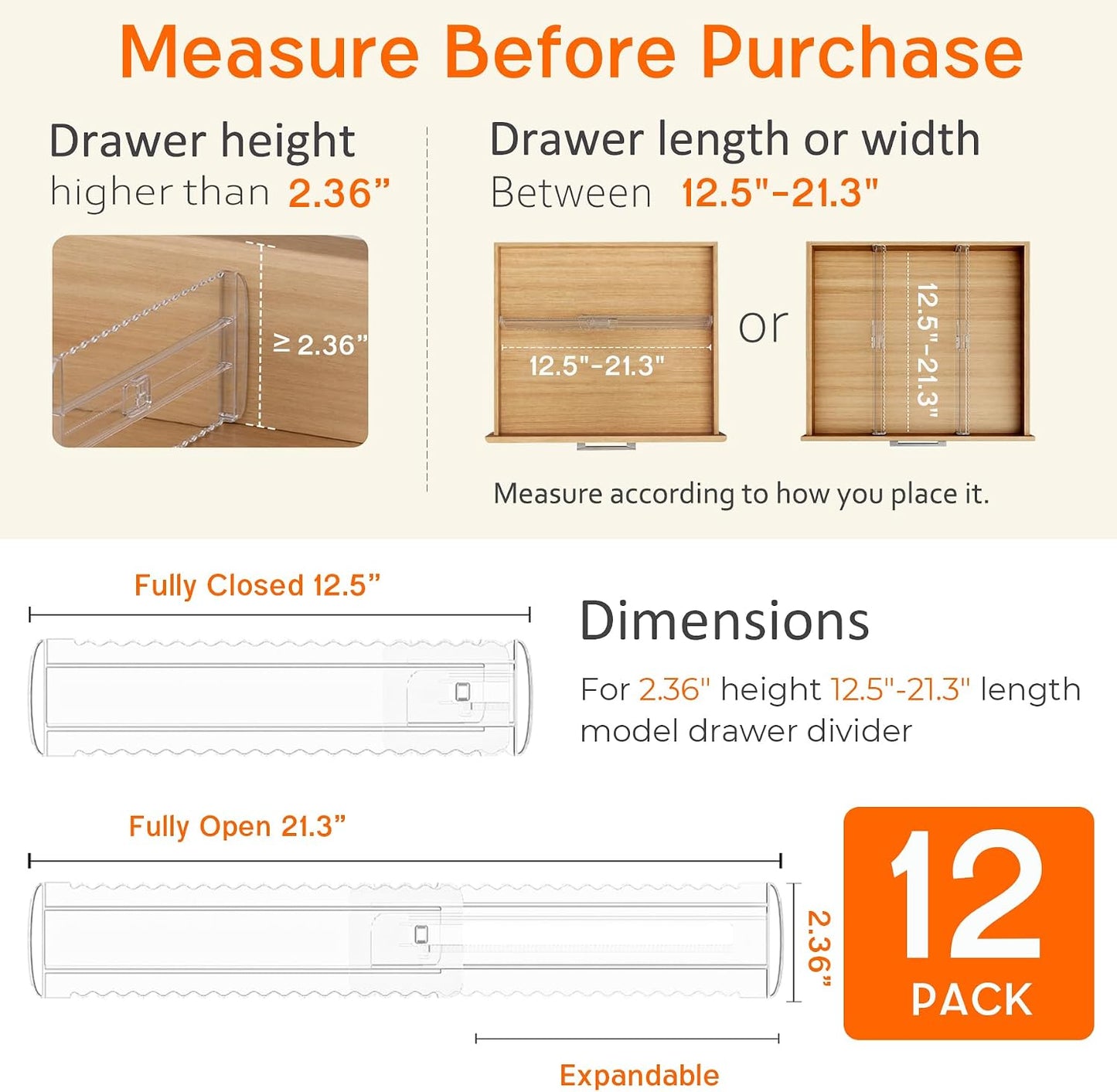 4 Pack 4" High Drawer Dividers for Clothes, 10.2"-16.5" Expandable | Dresser Drawer Organizers, Adjustable Plastic Clear Drawer Separators for Kitchen, Baby Clothing, Socks & Underwear Storage