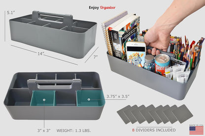 Portable Caddy American Made, DIY Dividers, 8 Compartments, Supply Organizer, Portable Tote Basket with Handle Storage Organizer Bathroom, Office, Crafts, or School Supplies