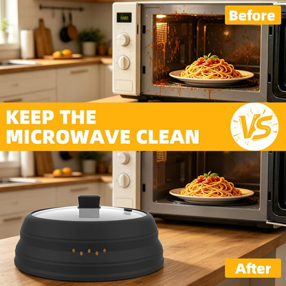 Microwave Splatter Cover Glass Guard Lid with Collapsible Silicone for Food Pot Plate Cover 9.8 inch Dark Blue