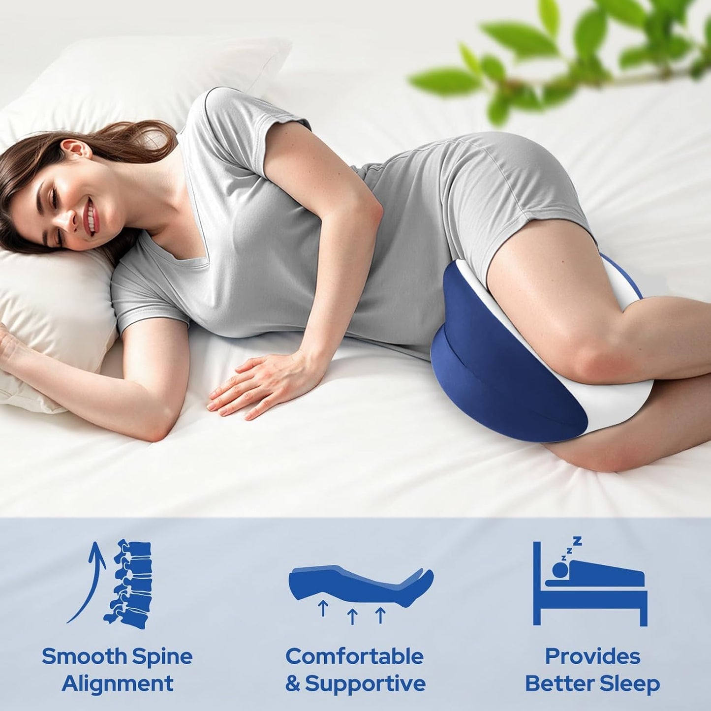 Knee Pillow for Side Sleepers, Memory Foam Leg Pillow, Blue | Ergonomic Leg Pillow for Side Sleeping, Heart-Shape Knee Wedge Pillow, Breathable Leg Elevating Pillow for Hip, Joints