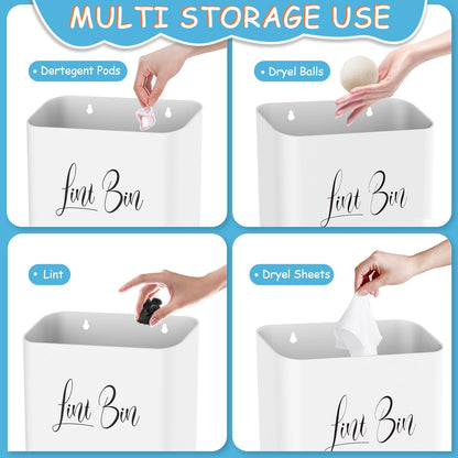 Sealegend Magnetic Lint Bin for Laundry Room with Dryer Lint Brush, Wall Mounted Trash Can Space-Saving Laundry Organization and Storage, White | 3 Installation Ways, Space-Saving Trash Can, Laundry Organization & Storage