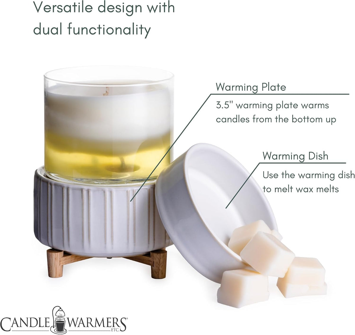 Candle Warmers ETC 2-in-1 Candle and Fragrance Warmer for Warming Scented Candles or Wax Melts and Tarts with to Freshen Room, Pewter Walnut