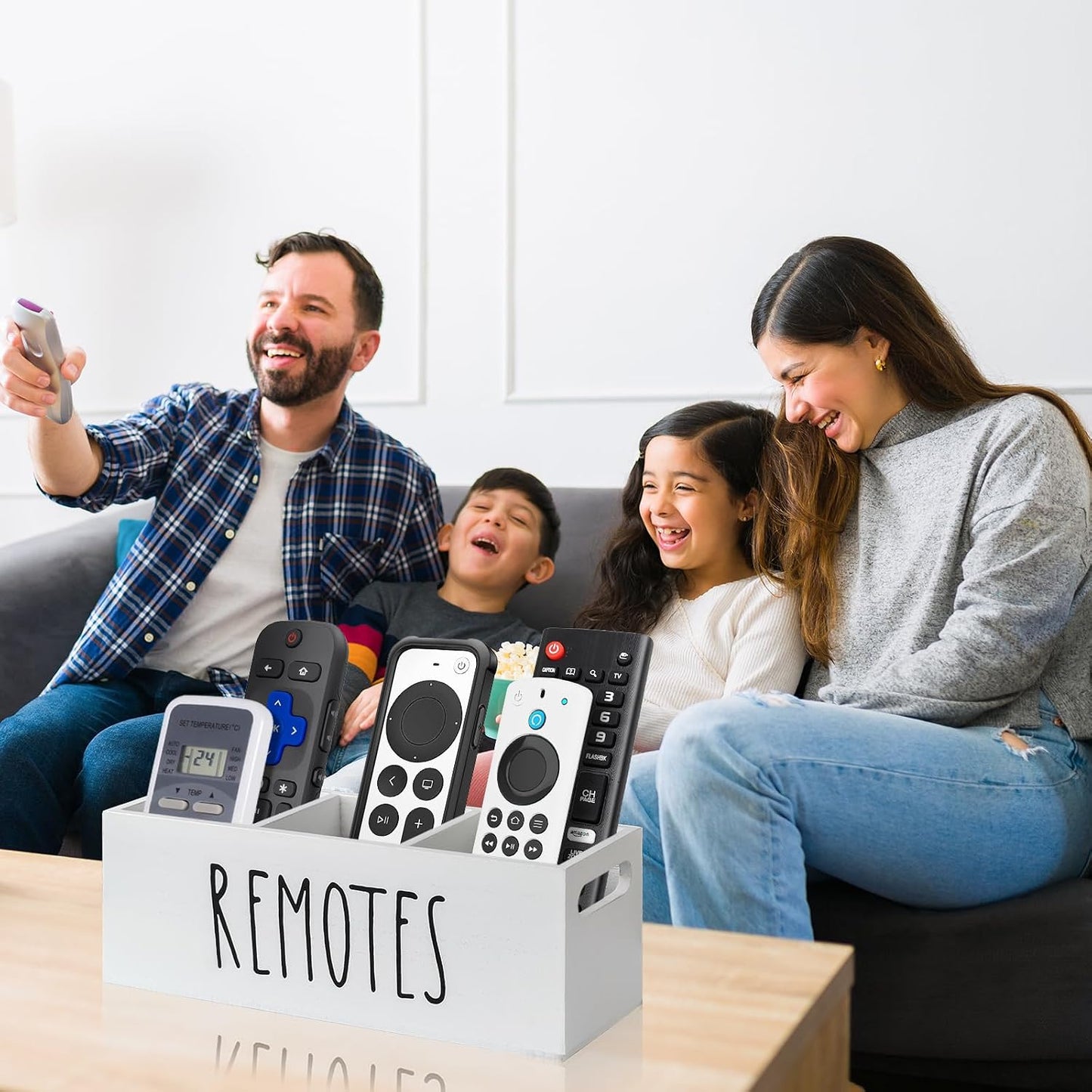 360° Rotating Remote Control Holder, Wooden TV Remote Holder for Table, Desk Organizer Caddy Media Storage Box for Living Room,Nightstand,Couch (Black)
