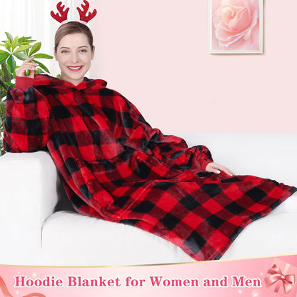 Wearable Blanket Sweatshirt Gifts for Women and Men, Warm and Cozy Giant Blanket Hoodie, Thick Flannel Blanket with Sleeves and Giant Pocket - Dark Gray