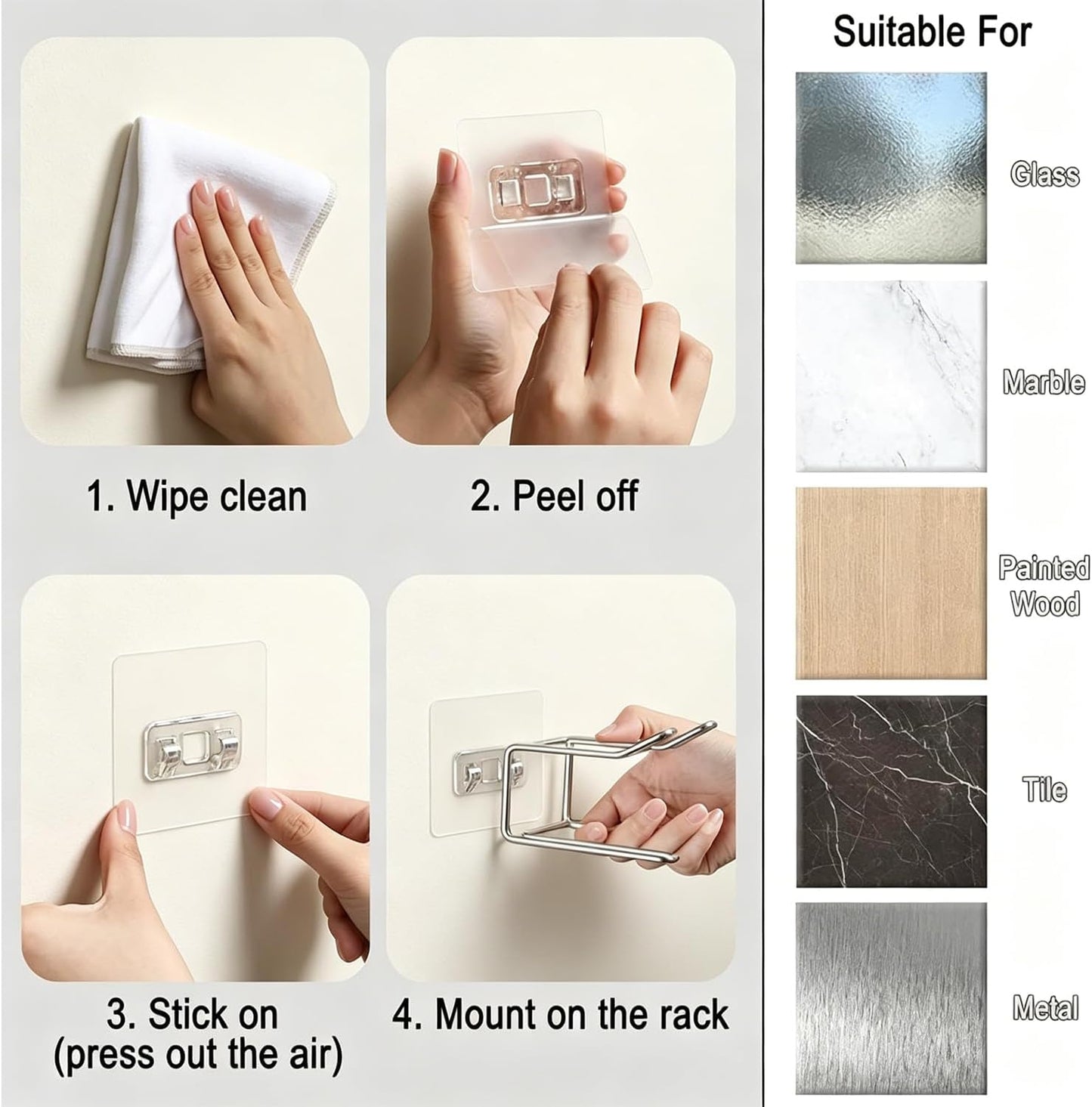 Universal Hair Dryer Holder Wall Mounted, Over Cabinet Door Hair Dryer Organizer, No Drill Self Adhesive Blow Dryer Rack, Bathroom Hair Tool Storage for Hair Brush, Curling Iron, Straightener