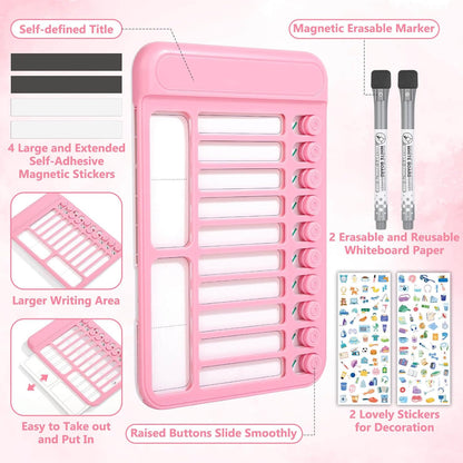 Audab 2Pcs Dry Erase Chore Chart for Kids, Magnetic Checklist Board, My Chores Slider Chart to Do List Board, Routine Chart Schedule Board Task Tracker for Home Refrigerator, Wall, Desk (Blue & Pink)