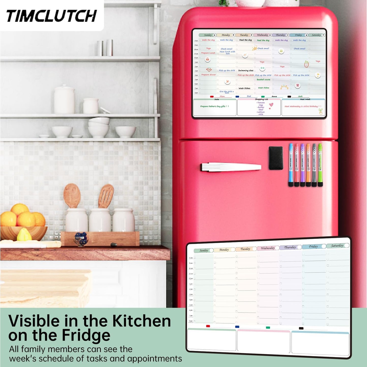 Magnetic Dry Erase Weekly Planner with Hourly Time Slots Whiteboard Calendar for Fridge, Schedule Board, to DO and Chore List for Family 16.5”(L) × 11”(H)