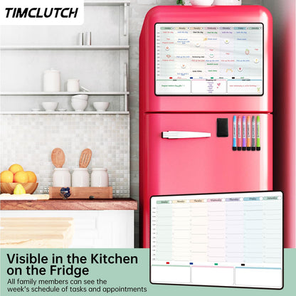 Magnetic Dry Erase Weekly Planner with Hourly Time Slots Whiteboard Calendar for Fridge, Schedule Board, to DO and Chore List for Family 16.5”(L) × 11”(H)