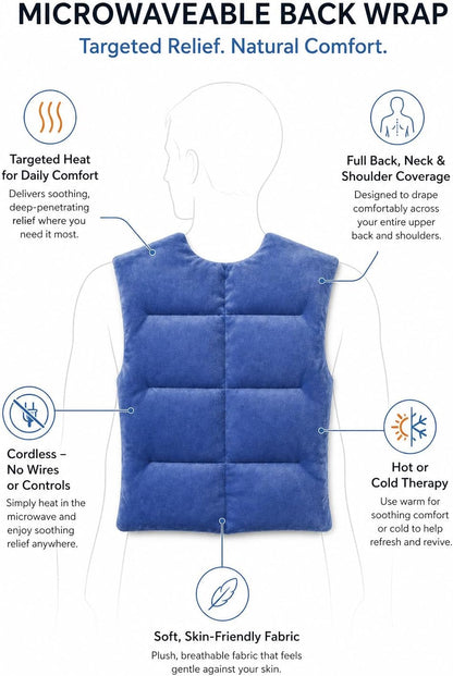 Herbal Concepts Aromatherapy Vest Shaped Microwaveable Wrap Made of Organic Flaxseed, Peppermint, & Lemon Grass for Back | Back Pack Relieves Stress & Pain | Available in Blue
