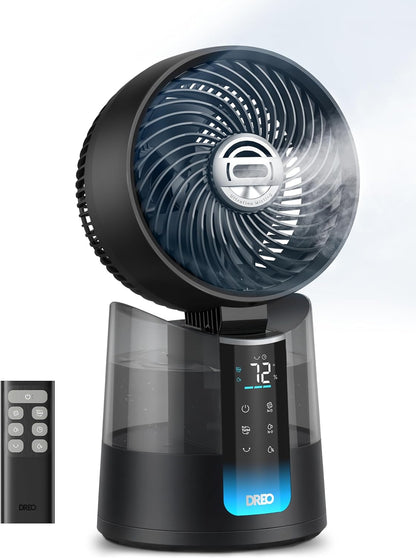 DREO TurboCool Misting Fan 516, 5℉ Drop Cooling Fans that Blow Cold Air | 150°+30° Omni-directional Oscillating, Evaporative air cooler, 26 ft/s Wind, Ultrafine Mist, 20dB, 6 Speeds 2 Modes, Grey